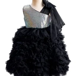 Enfance Sleeveless Rhinestones Embellished & Ruffle Detailed Knee Length Dress - Black-picture-28