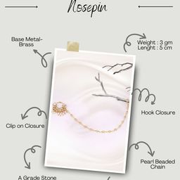 Adwitiya Collection Gold-Plated Kundan Studded Beaded Chained Nose Ring image 4