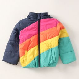 Vitamins Full Sleeves Puffed Sweat Jacket with Hood Colour Block Pattern - Multicolour image 2