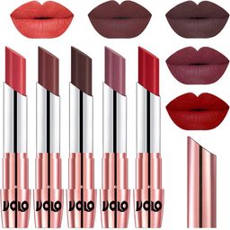 VOLO Set Of 5 Creme Matte Lipstick-3.5 g Each-Peach-Coffee-Chocolate-Plum-Tomato Red-17