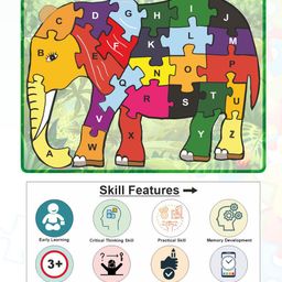 WISSEN Alphabet Jigsaw Puzzle Elephant Shape Multicolor - 26 Pieces image 4