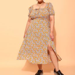 CURVY STREET Floral Print Crepe Fit & Flare Dress-image-43