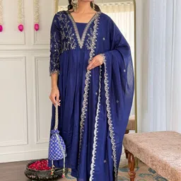 URMIR FASHION Women Ethnic Motifs Embroidered Tiered Thread Work Kurta with Trousers & With Dupatta-picture-33