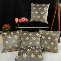 RADECOR Grey Set of 5 Floral Square Cushion Covers-image-100
