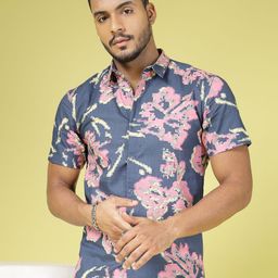 Rigo Men Comfort Slim Fit Floral Printed Spread Collar Casual Shirt-image-99