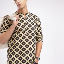 Anouk Rustic Band Collar Ethnic Motifs Printed Roll-Up Sleeves Kurta-50