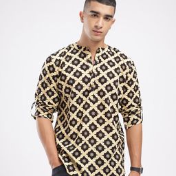 Anouk Rustic Band Collar Ethnic Motifs Printed Roll-Up Sleeves Kurta image 4