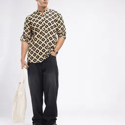 Anouk Rustic Band Collar Ethnic Motifs Printed Roll-Up Sleeves Kurta image 2
