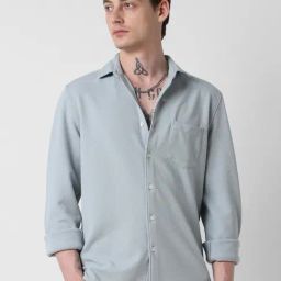 Vastrado Blue Relaxed Fit Texture Shirt-image-93
