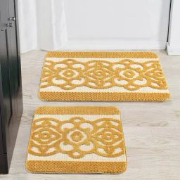 Saral Home KARO Geometric Yellow Microfibre Bath Mat (Set of 2)-26
