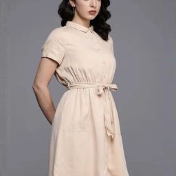 Allen Solly Beige A-Line Dress-image-7