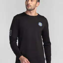 Giordano Black Slim Fit Logo Print Crew T-Shirt-image-24