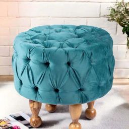 Ikiriya Louisville Turquoise Wood Accent Ottoman in Teak Finish-21