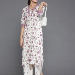 Libas Off White Cotton Floral Kurta-57