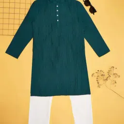 Indus Route by Pantaloons Boys Aqua & White Textured Full Sleeves Kurta Sets-image-53