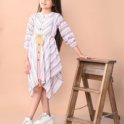LilPicks Striped Asymetric Hem 3/4th Sleeve Midi Dress-image-53