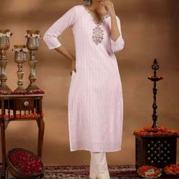 Libas Pink Cotton Embroidered Straight Kurta-image-83