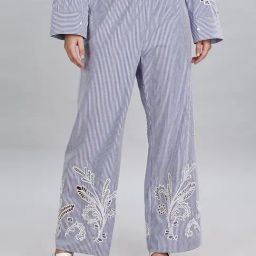 TOMMY HILFIGER Classic Ithaca & Cobalt Blue Loose Fit Vertical Stripes Mid Rise Trousers-picture-27