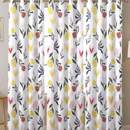 ANA White & Yellow Set of 3 Floral Room Darkening Long Door Curtain-image-68