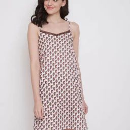 Clovia Brown Floral Print Night Dress-image-17