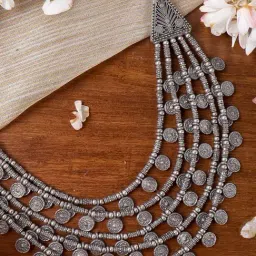 Teejh Ethnic Ksheya Layered Silver Oxidized Necklaces for Women-image-41
