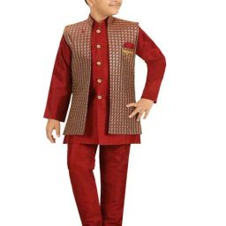 Ahhaaaa Kids Maroon Embellished Full Sleeves Kurta Set-image-8