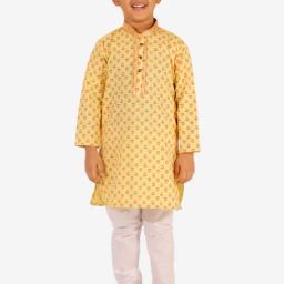Pro-Ethic Style Developer Kids Yellow & White Printed Full Sleeves Kurta with Pyjamas-image-71