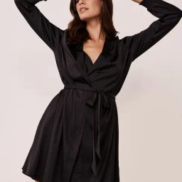 La Vie En Rose Black V Neck Robe-image-32