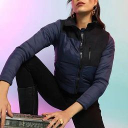 Campus Sutra Blue Quilted Pattern Jacket-33