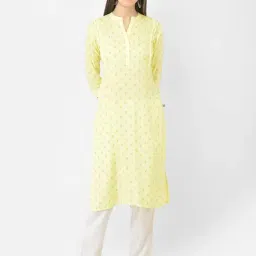 Span Yellow Printed Straight Kurta-image-68