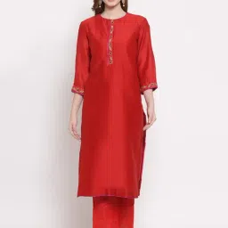 DART STUDIO Red Embroidered Straight Kurta-37