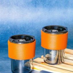 Goodhomes Transparent & Orange Glass Sipper With Grip & Straw (0.435 L) - Set of 2-image-5
