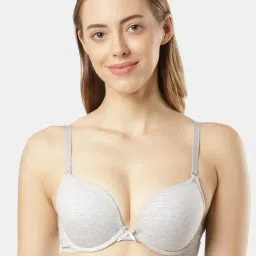 Jockey Fe53 Steel Grey Melange Wired Padded Cotton Medium Coverage Plunge Neck Pushup Bra-picture-24