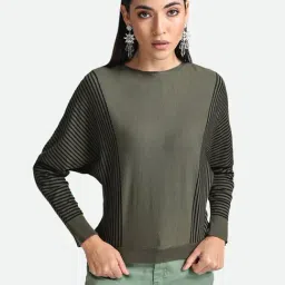 Kazo Olive & Black Cotton Striped Pullover-picture-12