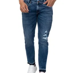 Spykar Dark Blue Tapered Fit Distressed Jeans-picture-0