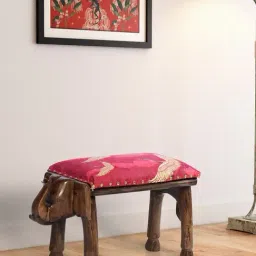 India Circus by Krsnaa Mehta Legend of the Cranes Elephant Digital Print Brown Wood Pouffe-picture-6