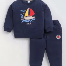 Dollar Kids Navy Embroidered Full Sleeves T-Shirt with Joggers-image-92