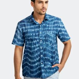 Fabindia Indigo Cotton Straight Fit Tie & Dye Shirt-image-9