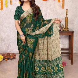 MIRCHI FASHION Green Floral Print Saree With Unstitched Blouse-picture-33