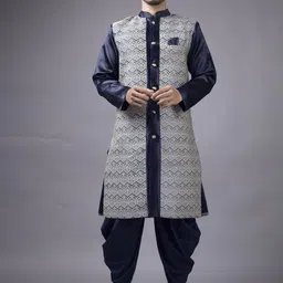 Xepon Men Ethnic Motifs Embroidered Regular Thread Work Kurta with Dhoti Pants-38