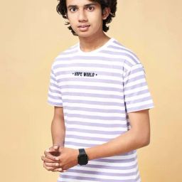 Coolsters by Pantaloons Kids White & Purple Cotton Striped T-Shirt-9