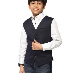 TAHVO Kids Blue Slim Fit Waistcoat-image-23