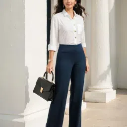 BlissClub Navy Plain Mid Rise Pants-image-86
