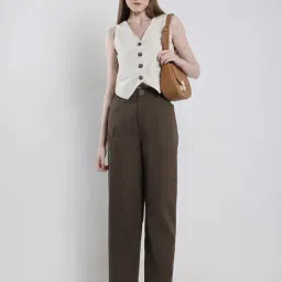 Vero Moda Dark Olive Straight Fit High Rise Trousers-picture-11
