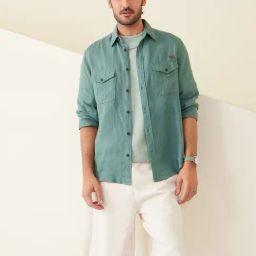 Andamen Green Linen Regular Fit Solid Shirt-image-20