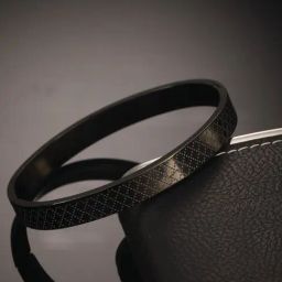 Aatmana Black Brass Stainless Steel Textured Kada Bracelet-34