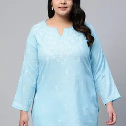 ADA Women Plus Size Blue Chikankari Embroidered Pure Cotton Kurti-picture-10