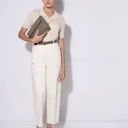 Vero Moda Ecru Straight Fit High Rise Trousers-image-98