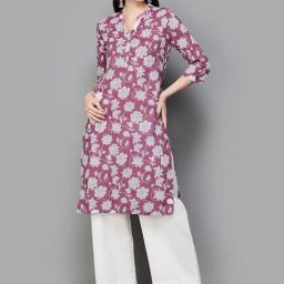 Melange by Lifestyle Mauve & White Cotton Floral Print Kurta-image-40