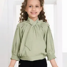 Peppermint Girls Green Self Design Top-picture-0